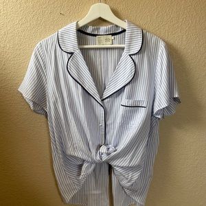 Striped open back button down